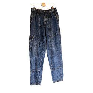 Retro 80s 90s bugle boy denim cargo pants jeans mens size 32 32l dark blue logo
